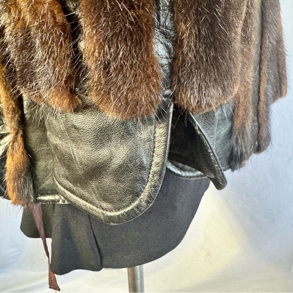 VINTAGE LEATHER JACKET OLD MONEY WINTER COAT LEATHER COAT WITH FUR TRIM SMALL - Picture 13 of 16